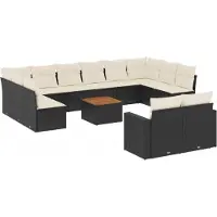 vidaXL 13-tlg. Garten-Sofagarnitur mit Kissen Schwarz Poly Rattan