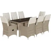 vidaXL 9-tlg. Garten-Bistro-Set mit Kissen Beige Poly Rattan