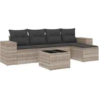 vidaXL 5-tlg. Garten-Sofagarnitur mit Kissen Hellgrau Poly Rattan