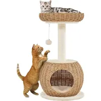Yaheetech Kratzbaum 75 cm Katzenkratzbaum mit Katzenhöhle Plüschball Katzenkorb Ratten Kletterbaum für große Katze Stabiler Sisal Katzenmöbel Beige