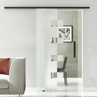 Levidor Glasschiebetür Komplettset 90 x 205 cm Wolfsburg Schwarz mit Stangengriff