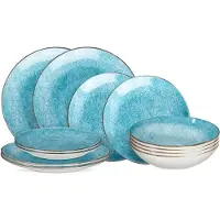 Cookinglife Geschirrset Tela Blau Porzellan 12-teilig / 4 Personen - 4 Speiseteller, 4 Frühstücksteller und 4 tiefe Teller