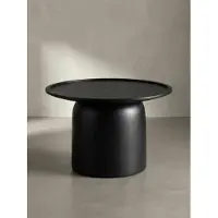 KADIMA DESIGN Couchtisch 60x60x40 cm Mango Massivholz Schwarz Sofatisch Rund, Design Wohnzimmertisch mit erhöhtem Rand, Kaffeetisch Wohnzimmer Modern mit Trommelgestell