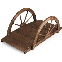 Costway Teichbrücke Gartenbrücke, Holzbrücke mit doppeltem Halbradgeländer, Dekobrücke Holzsteg aus Tannenholz, Zierbrücke für Garten, Teich, 101 x 48,5 x 38 cm