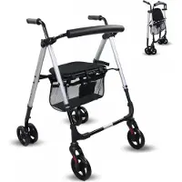 Mobiclinic , Rollator, Faltbar, Leicht, XXL-Sitz und -Korb, Stockhalter, Höhenverstellbar, Aus Aluminium, , Druckbremsen, Dehesa, Perlblau