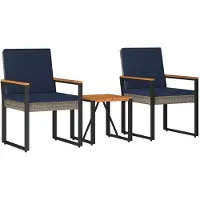 vidaXL Gartenmöbel Set 3 pcs Grau und Marineblau Poly-Rattan