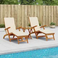 vidaXL Möbel Liegestuhl zum Verstellen und Klappen 3 pcs CremeweißGartenliegen - Gartenliegen c4829