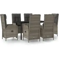 vidaXL 7-tlg. Garten-Essgruppe mit Kissen Schwarz und Grau Poly Rattan