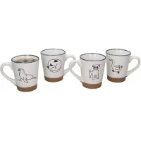 MamboCat 4er Set Kaffeebecher Tiere Keramik weiß brauner Fuß schwarzer Rand