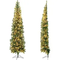 Costway 210cm LED Weihnachtsbaum, platzsparender Christbaum mit 450 Zweigspitzen, 150 LED & Metallständer, schlanker Tannenbaum Kunstbaum für Innen