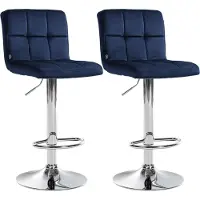 CLP 2er Set Barhocker Peru Samtbezug höhenverstellbar drehbar mit Rückenlehne blau Gestell Farbe chrom