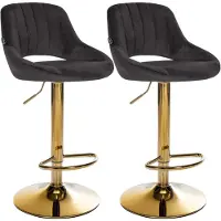 CLP 2er Set Barhocker Milet Samtbezug höhenverstellbar drehbar mit Rückenlehnen schwarz Material Gestell Metall gold