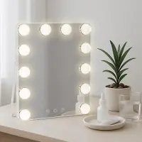 CLP Schminkspiegel Balian LED 3 Lichtfarben Hollywoodspiegel Standspiegel weiß