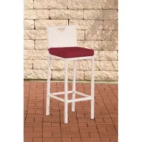 CLP Polyrattan Barhocker Mari mit Rückenlehne und Aluminium-Untergestell weiß Polsterfarbe Rubinrot