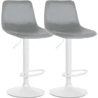 CLP 2er Set Barhocker Divo Samt drehbar und stufenlos höhenverstellbar grau Material Gestell Metall matt weiss