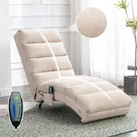 Great han Entspannungsliege Polstersessel Liegesofa mit Vibrationsfunktion Ganzkörper Unterstützung Seitentaschen modernes Design Wohnzimmer Beige