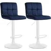CLP 2er Set Barhocker Peru Samtbezug höhenverstellbar drehbar mit Rückenlehne blau Gestell Farbe weiß