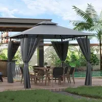 OEM Wasserdichter Gartenpavillon 3 x 3 m - Premium Partyzelte für 4-6 Personen - Metallrahmen - Graugelber Gazebo