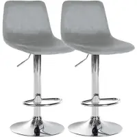 CLP 2er Set Barhocker Divo Samt drehbar und stufenlos höhenverstellbar grau Material Gestell Metall in Chromoptik