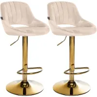 CLP 2er Set Barhocker Milet Samtbezug höhenverstellbar drehbar mit Rückenlehnen creme Material Gestell Metall gold