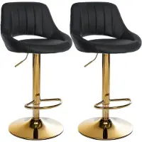 CLP 2er Set Barhocker Milet Kunstleder höhenverstellbar drehbar mit Rückenlehnen schwarz Material Gestell Metall gold