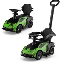 Costway Rutschauto Lamborghini, 3-in-1 Rutscher Auto mit Schiebstange, Stauraum, Lenkrad Hupe Motorsound, Rutschfahrzeug Schiebeauto für Kinder 1+Grün