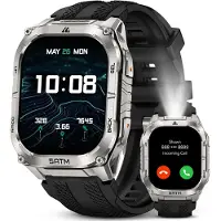 Kospet M4C Smartwatch für Herren – Sport, GPS, LED-Taschenlampe und Walkie-Talkie, Vollmetallgehäuse, 5 ATM – Silber