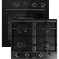 Böhme HB60F78DL Einbauherdset | mit Heißluft AirFry sowie Dampfunterstützung |Gasline Einbau Gaskochfeld 60cm Schwarz Matt mit 4 Brennern LPG/ERDGAS