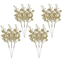 Markenlos Künstliche Weihnachtsbeeren Stiele 12 Stück Glitter Gold Weiß Deko für Weihnachtsbaum Kranz Basteln Tischdekoration