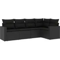 vidaXL 5-tlg. Garten-Sofagarnitur mit Kissen Schwarz Poly Rattan