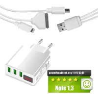 Eaxus Multi USB Port Ladegerät 3in1 weiß mit USB Ladekabel für Samsung, iPhone 13,
