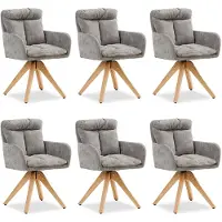 Homestyle4u Esszimmerstühle 6er Set drehbar Polsterstuhl Leinen Sitzkissen Grau Polstersessel Armlehnenstuhl Holz