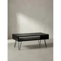 KADIMA DESIGN Couchtisch 100x50x40 cm Mango Massivholz Metall Sofatisch, Design Wohnzimmertisch Rechteckig mit Stauraum, Kaffeetisch Massiv, Großer Tisch Wohnzimmer mit Haarnadelbeine