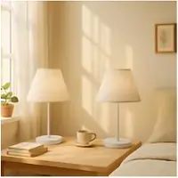 Opviq , Hochwertige Tischlampe, Creme, 37 cm hoch | Kunststoffkörper, Stoffschirm Ø22 h:14 cm | 1 x E27 Max 40 W, Kabel 100 cm mit Schalter | Modernes Design für jeden Raum