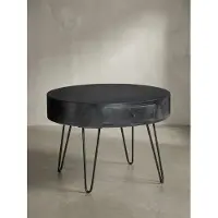 KADIMA DESIGN Couchtisch 60x60x43 cm Mango Massivholz Metall Sofatisch, Design Wohnzimmertisch Rund mit Schublade, Kaffeetisch Stauraum Massiv, Kleiner Tisch Wohnzimmer Haarnadelbeine