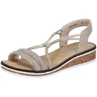 Rieker Damen Sandale mit Strass und Keilabsatz in Korkoptik V3671, Größe:37 EU, Farbe:Beige