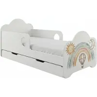 Happy Babies Novula Kinderbett mit Rausfallschutz Junge 140x70 Bett für Kinderzimmer mit Schublade Matratze Einzelbett für Kinder, Regenbogen