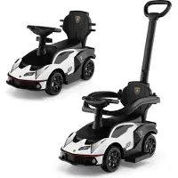 Costway Lamborghini Rutschauto, Rutschfahrzeug mit Schiebstange & Stauraum, Schiebeauto mit Lenkrad & Hupe & Motorsound, 3-in-1 Rutscher Auto für Kinder ab 1 Jahr