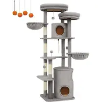 OEM Großer Krabbaufänger - Krabbaufänger - Kletterturm - Bohrspaan - Plüsch - Sisal - 60cm x 55cm x 196cm - Hellgrau