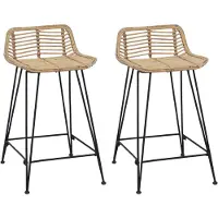 vidaXL Barhocker 2 Stk. Natur 44 x 45 x 76 cm Rattan und Stahl
