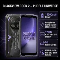 Blackview ROCK 2 Violett Outdoor Handy: 5G, 15000mAh Akku, Android 16, 24GB RAM, 256GB ROM, 6,67" 120Hz Display, 33W Fast Charge, NFC, Robustes Smartphone