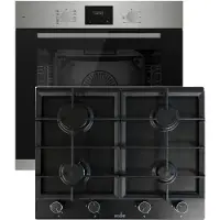 Böhme Einbaubackofen HB60F78PPX mit versenkbare Knebel, Edelstahl Glas mit Heißluft, Timer, 1-fach Teleskopauszug + Gasline Einbau 4-fl. Gaskochfeld