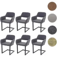 Mendler 6er-Set Esszimmerstuhl HWC-A50 II, Freischwinger Stuhl Küchenstuhl Retro 50er Jahre Design Stoff, grau