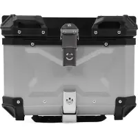 Gistuch Motorrad -Top -Hülle Aluminiumlegierung 45L wasserdichtes hinteres Gepäckbox mit Schnellfreisetzer unter Bodenplatte und Rückenkissen Silber