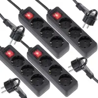 Revolt 4er-Set 3-fach-Steckdosenleiste, flacher Stecker, Schalter, 3.680 Watt