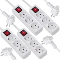 Revolt 4er-Set 3-fach-Steckdosenleisten, flacher Stecker, Schalter, 3.680 W