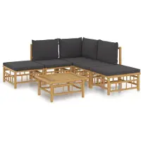 vidaXL 6-tlg. Garten-Lounge-Set mit Dunkelgrauen Kissen Bambus
