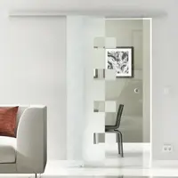 Levidor Glasschiebetür Komplettset 90 x 205 cm Wolfsburg Aluminium mit Griffmuschel und SoftClose