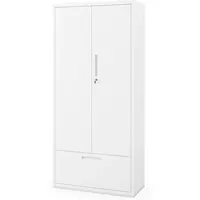DELUKE Metallschrank mit Hohe Schublade RUEL 195x90x40cm Weiß Büroschrank Aktenschrank Stahlschrank Fachbodenschrank Werkstattschrank
