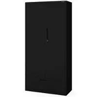 Jan Nowak Metallschrank mit Einzel-Schublade MEGAN 195x90x40cm Schwarz Büroschrank Aktenschrank Stahlschrank Fachbodenschrank Werkstattschrank